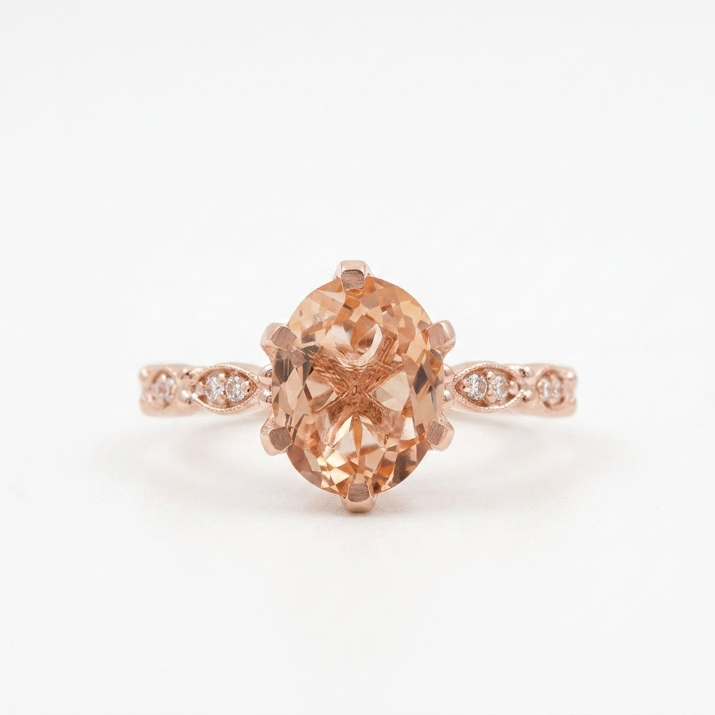 Oval Cut Morganite 2.5ct Rose Gold Engagement Rings For Women