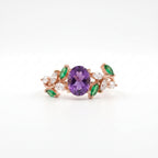 Oval Amethyst & Emerald CZ Cluster Rose Gold Engagement Ring