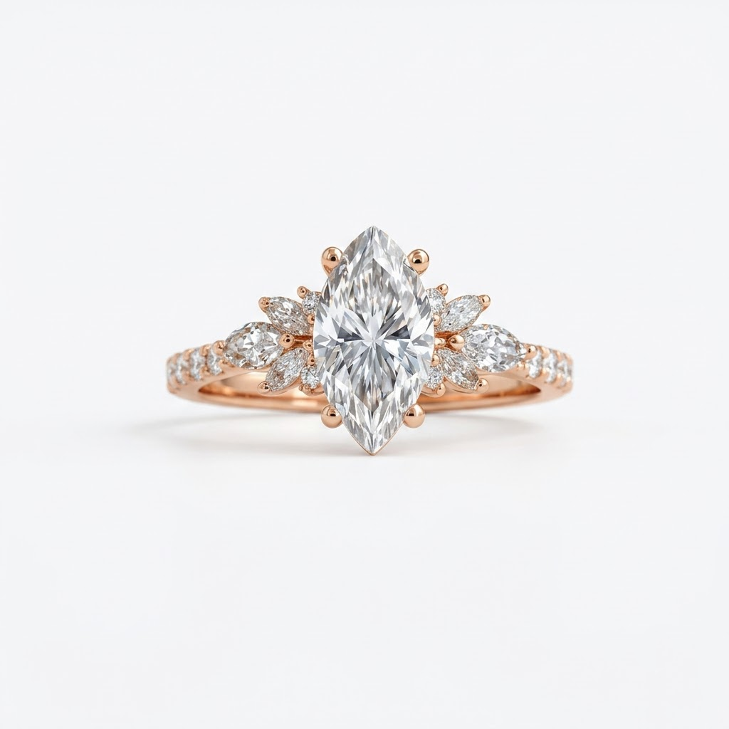 Vintage Marquise Cut Moissanite Engagement Rose Gold Ring