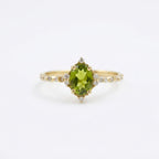 Oval Cut Cluster Halo Diamond Peridot Gold Engagement Ring