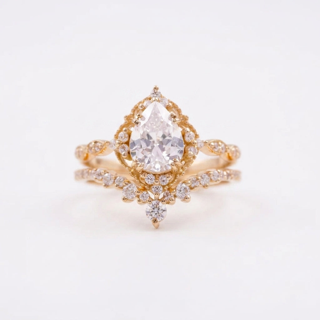 Pear Moissanite Bridal Engagement Gold Ring