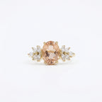 Oval Morganite Gemstone CZ Cluster Gold Engagement Ring