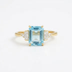 Aquamarine Gemstone Engagement Ring Emerald Cut Gold Ring For Women