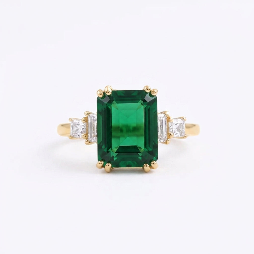 Emerald CZ Diamond Gold Engagement Ring - Gigiscc