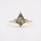 Kite Shaped Moss Agate Rose Gold Engagement Ring