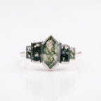 Bezel Set Moss Agate Hexagon Engagement SIlver Ring