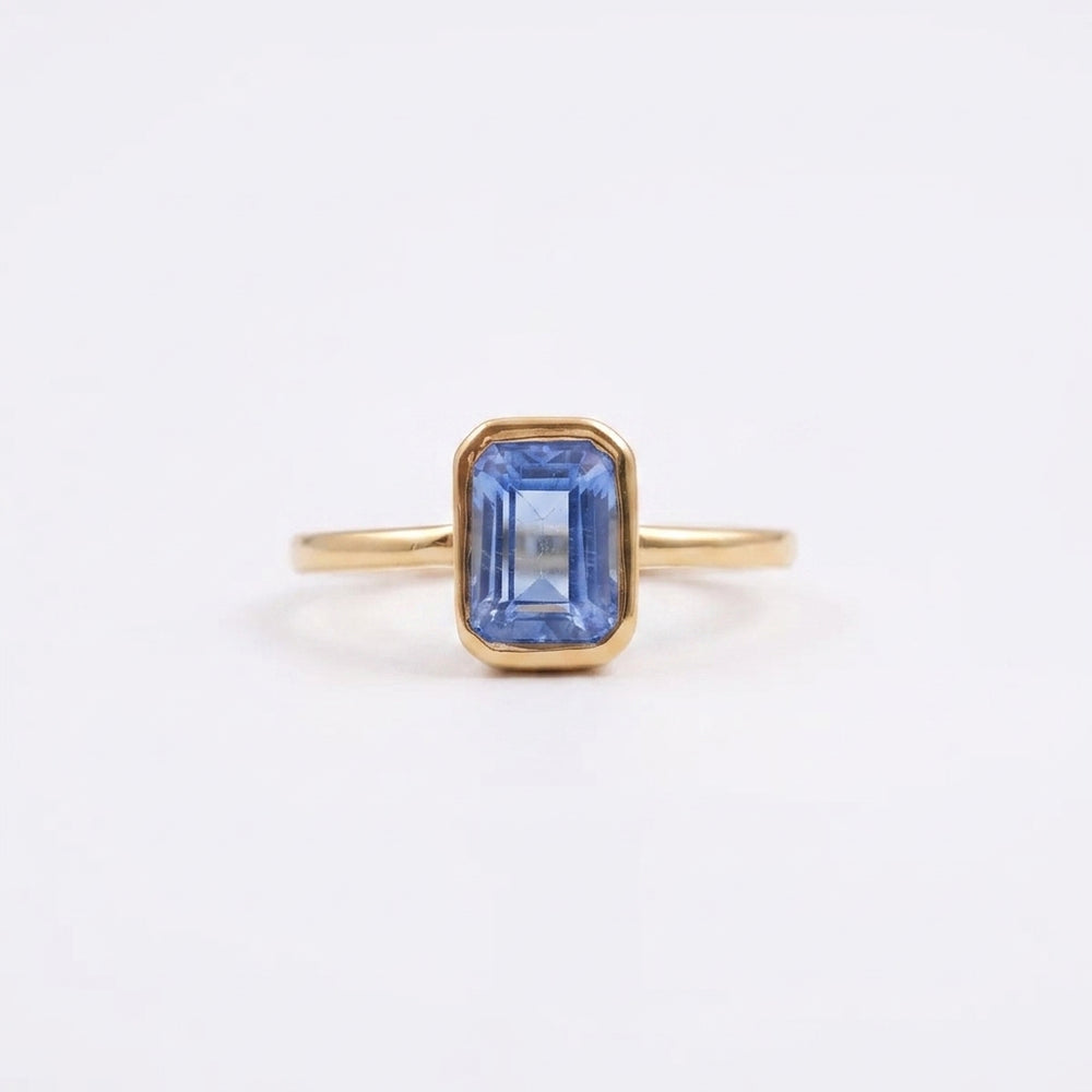 Aquamarine Gemstone Bezel Set Solid Gold Engagement Ring