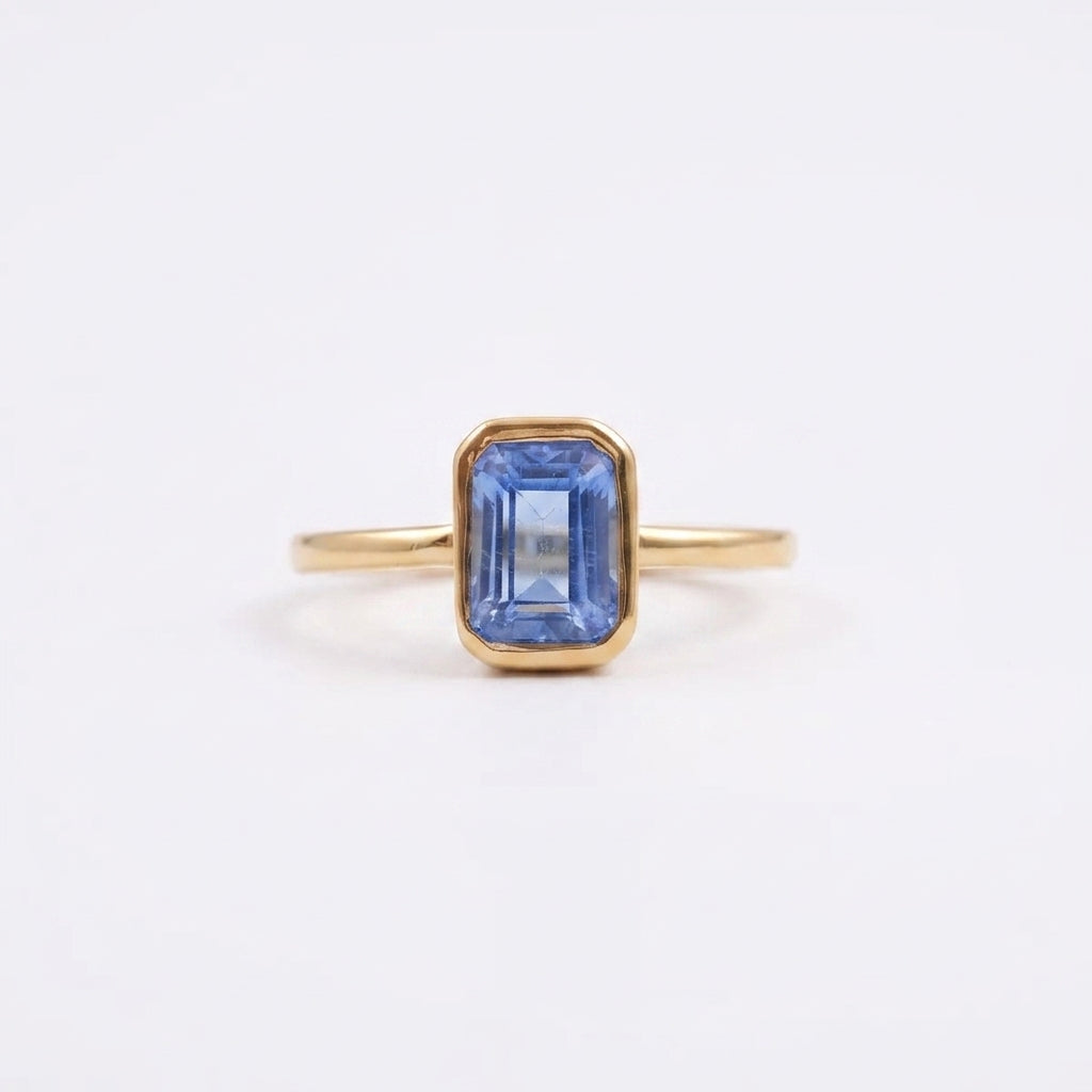Aquamarine Gemstone Bezel Set Solid Gold Engagement Ring