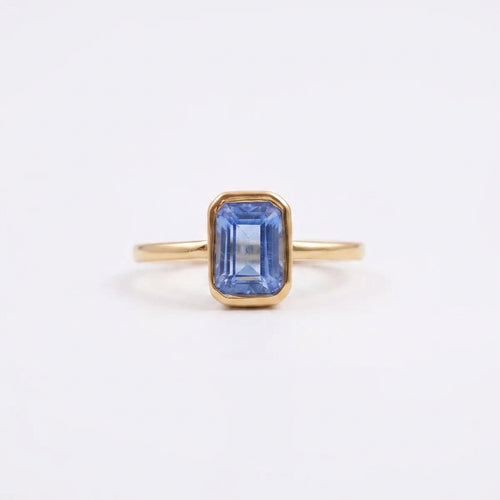 Aquamarine Gemstone Bezel Set Solid Gold Engagement Ring