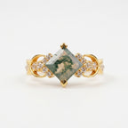 Princess cut Moss Agate Gold engagement ring