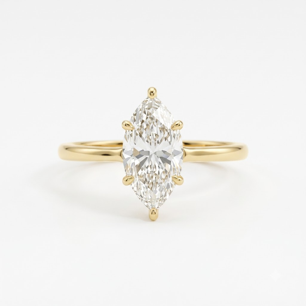 1 CT Marquise Cut Moissanite Gold Ring
