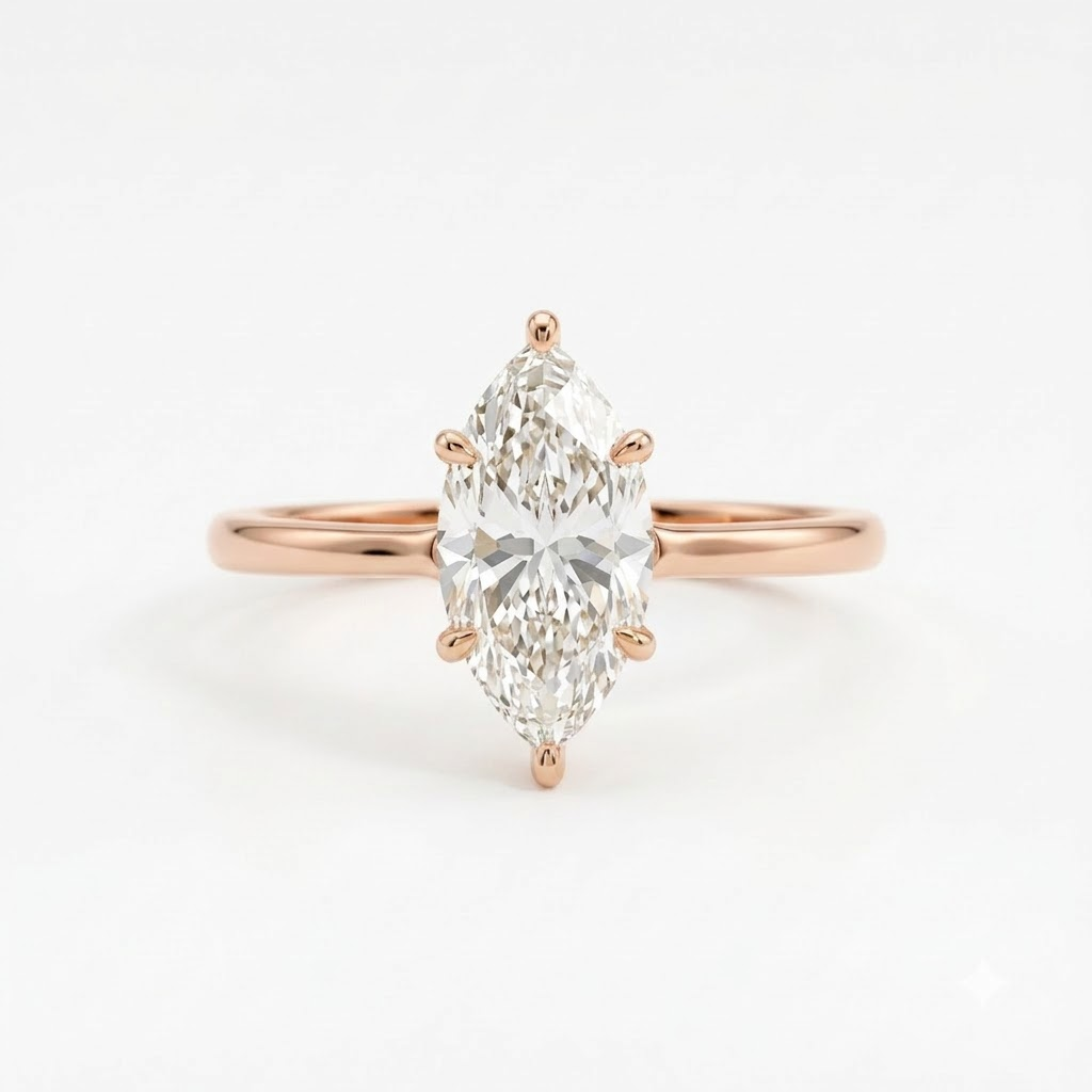 1 CT Marquise Cut Moissanite Rose Gold Ring