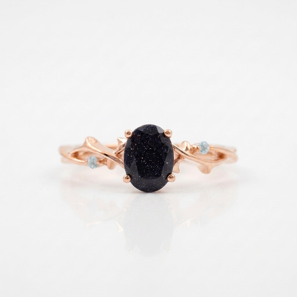 Oval Galaxy Sandstone Twig Rose Gold Engagement Ring