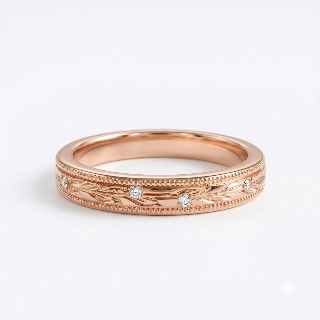 Moissanite Leaf Rose Gold Wedding Band 