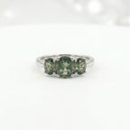 Oval Moss Agate Stacking Ring Three Stone White Gold Ring