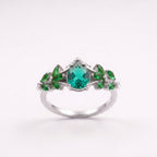 Pear Emerald Cluster Marquise Silver Engagement Ring