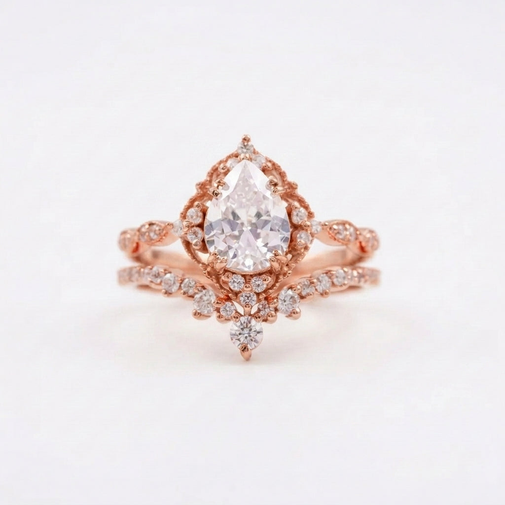 Pear Moissanite Bridal Engagement Rose Gold Ring
