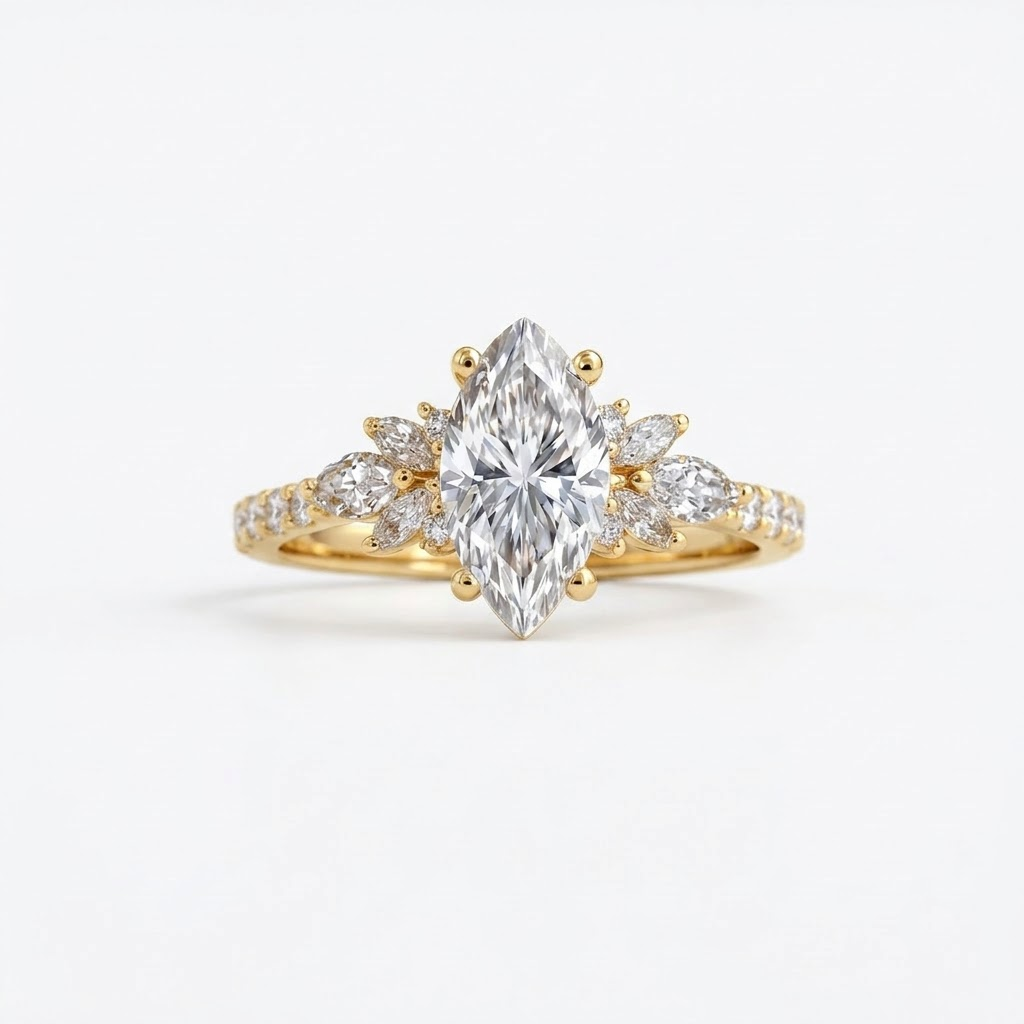 Vintage Marquise Cut Moissanite Gold Engagement Ring