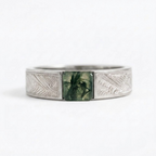 Natural Unique Green Moss Agate Men Silver Wedding Band