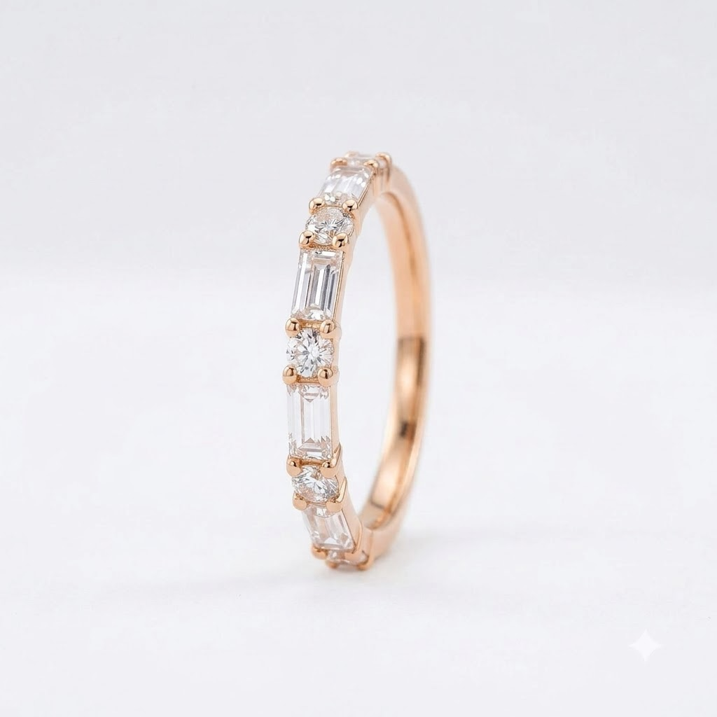 Dainty Moissanite Baguette Rose Gold Ring