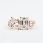 Cluster Moissanite Engagement Ring Emerald and Marquise Cut Rose GOld Ring