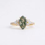 Vintage Marquise Moss Agate  Gold Engagement Ring