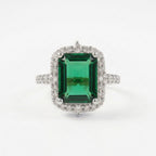 Emerald Cut Cluster Halo Engagement SIlver Ring
