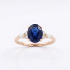 Oval Cut Blue Sapphire Sterling Rose Gold Engagement Ring