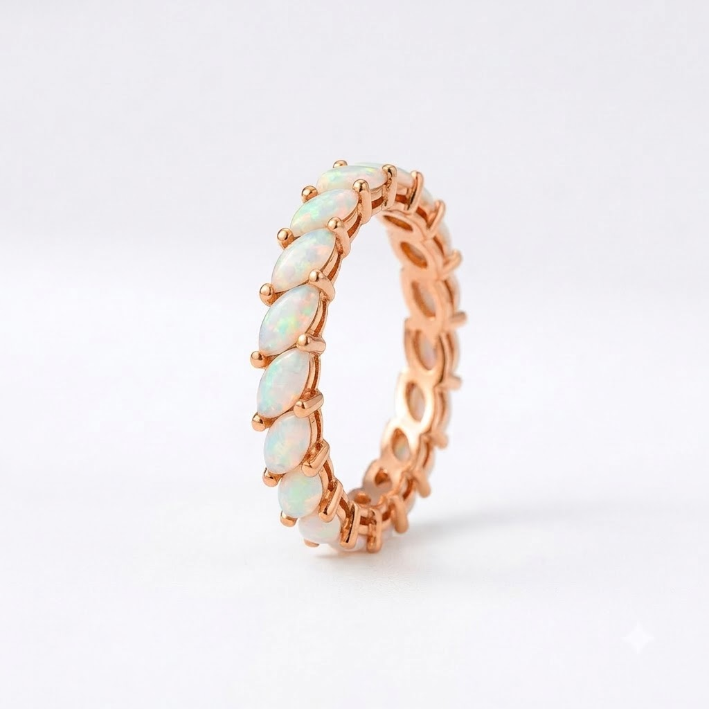 Marquise Opal Eternity October Birthstone Rose Gold Band