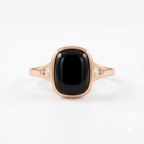 Bezel Set 2 Ct Cushion Cut Onyx Rose Gold Engagement Ring