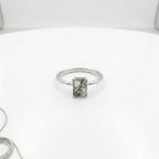 Emerald Cut Moss Agate Green Gemstone Solitaire Silver Ring