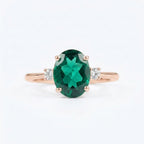 Oval Cut Emerald & Zirconia Three Stone Engagement Rose Gold Ring 