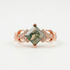 Princess cut Moss Agate Rose Gold engagement ring