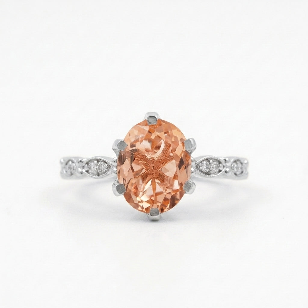 Oval Cut Morganite 2.5ct Silver Engagement Rings For Women
