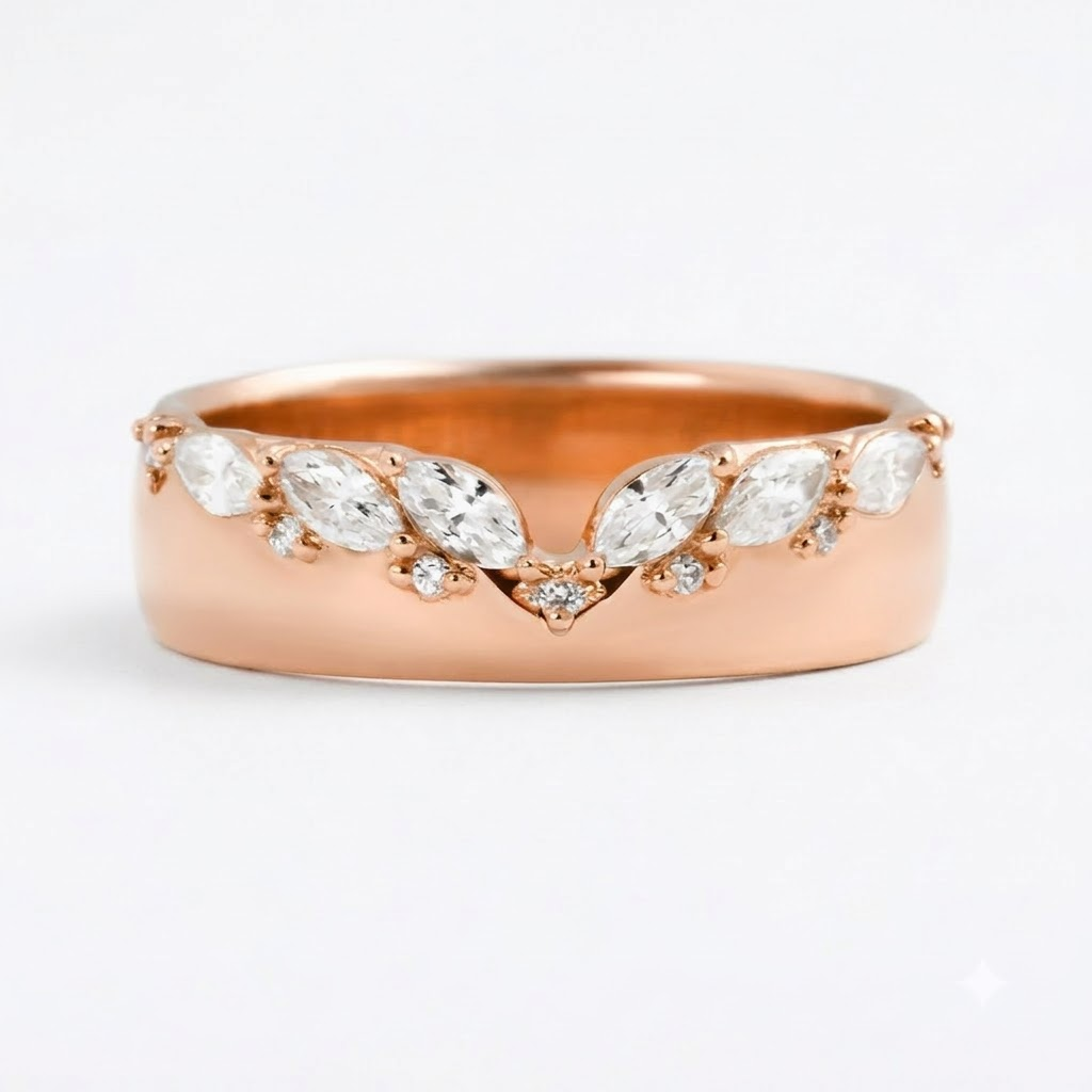Marquise Moissanite Curved Rose Gold Wedding Band