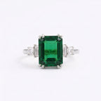 Emerald CZ Diamond Silver Engagement Ring - Gigiscc