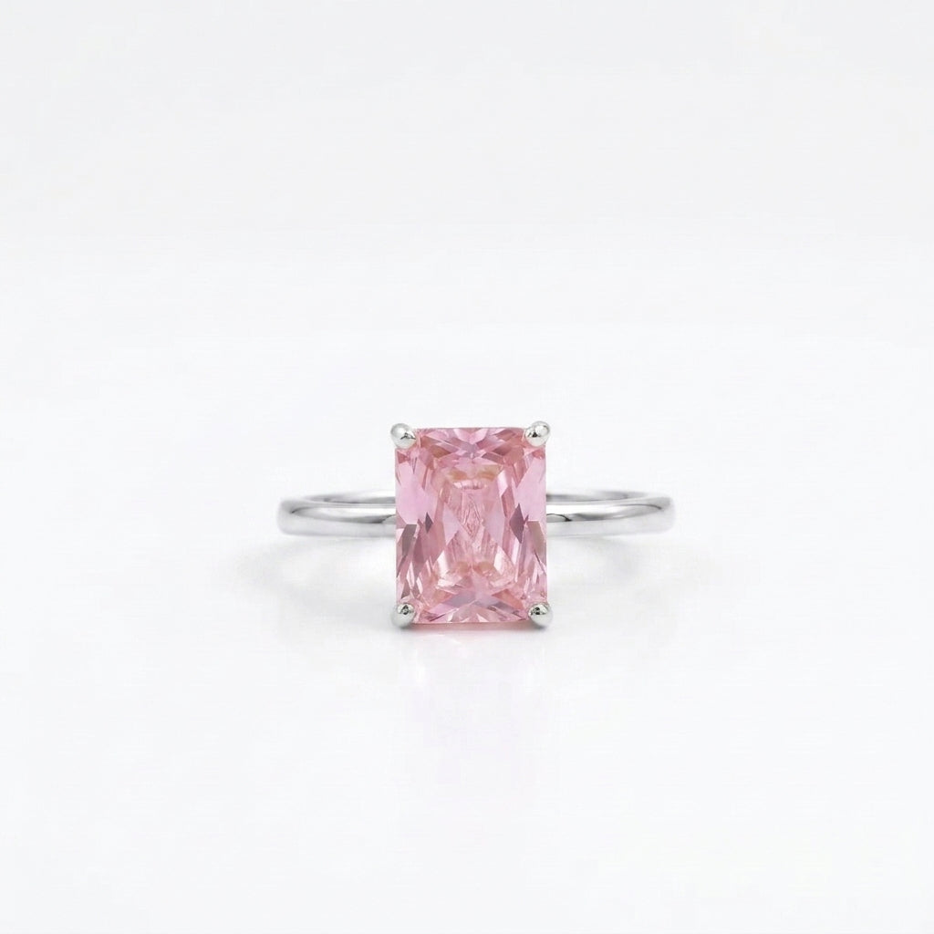 Emerald Pink Sapphire Silver Engagement Ring