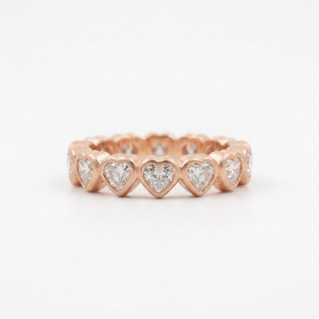 Heart Shaped Moissanite Bezel Set Stacking Rose Gold Wedding Band
