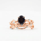 Oval Blue Sandstone Rose Gold Engagement Ring Women