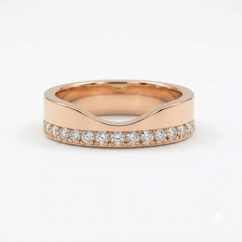 14K Rose Gold Moissanite Cigar Wedding Band