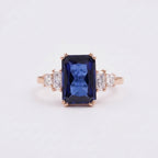 Emerald Blue Sapphire Rose Gold Engagement Ring