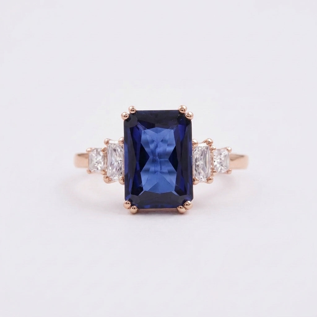 Emerald Blue Sapphire Rose Gold Engagement Ring
