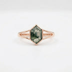 Vintage Bezel Setting Moss Agate  Rose Gold Engagement Ring