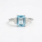 Aquamarine Gemstone Engagement Ring Emerald Cut Ring Silver For Women