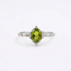 Oval Cut Cluster Halo Diamond Peridot Silver Engagement Ring