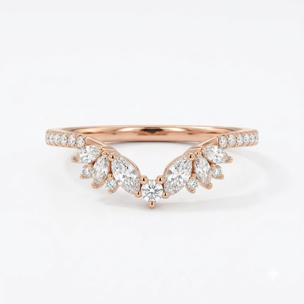 Floral Moissanite Rose Gold Wedding Band