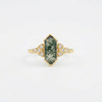 Moss Agate Hexagon Gold Engagement Ring