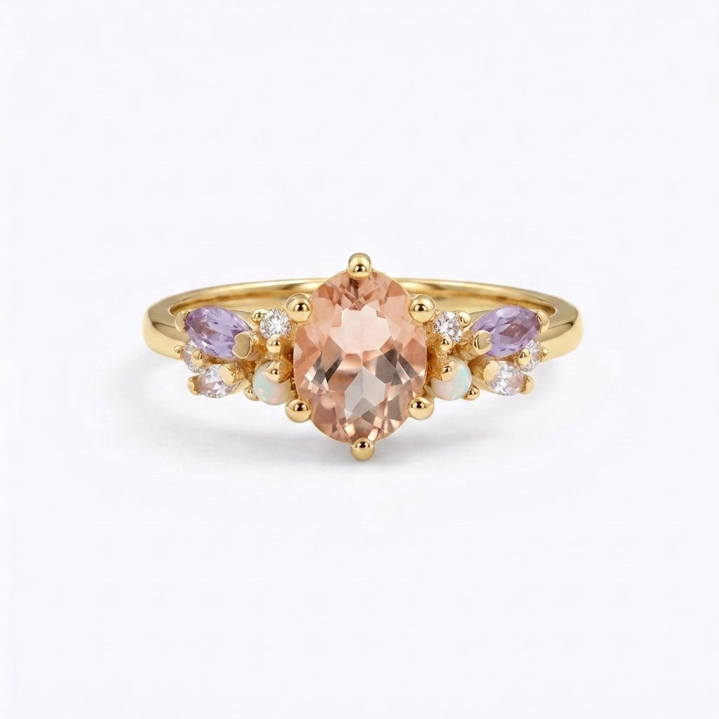 Oval Cut Morganite Gemstone Gold Engagement Ring