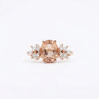 Oval Morganite Gemstone CZ Cluster Rose Gold Engagement Ring