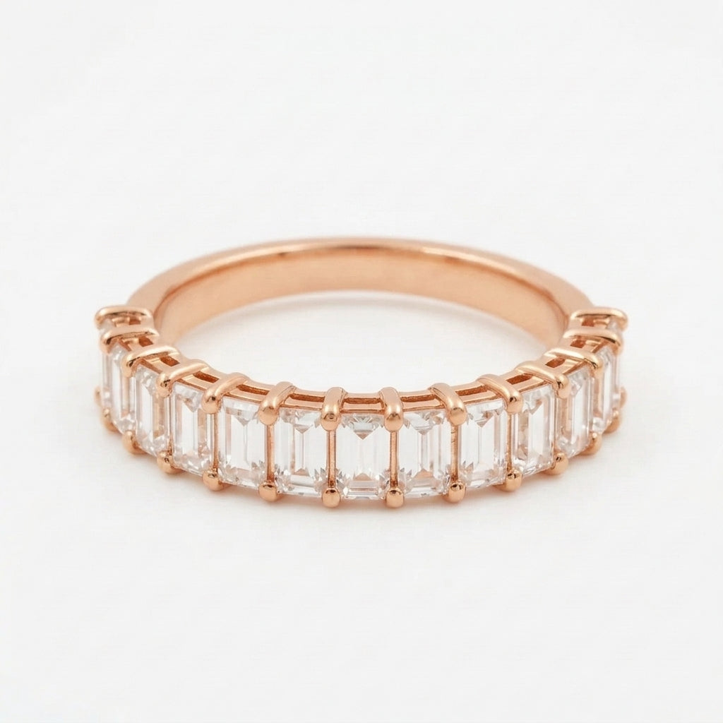 Baguette Cut Moissanite Rose Gold Wedding Band Half Eternity Band